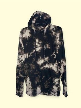 Men's Black & Beige Tie-Dye Pullover Hoodie Small